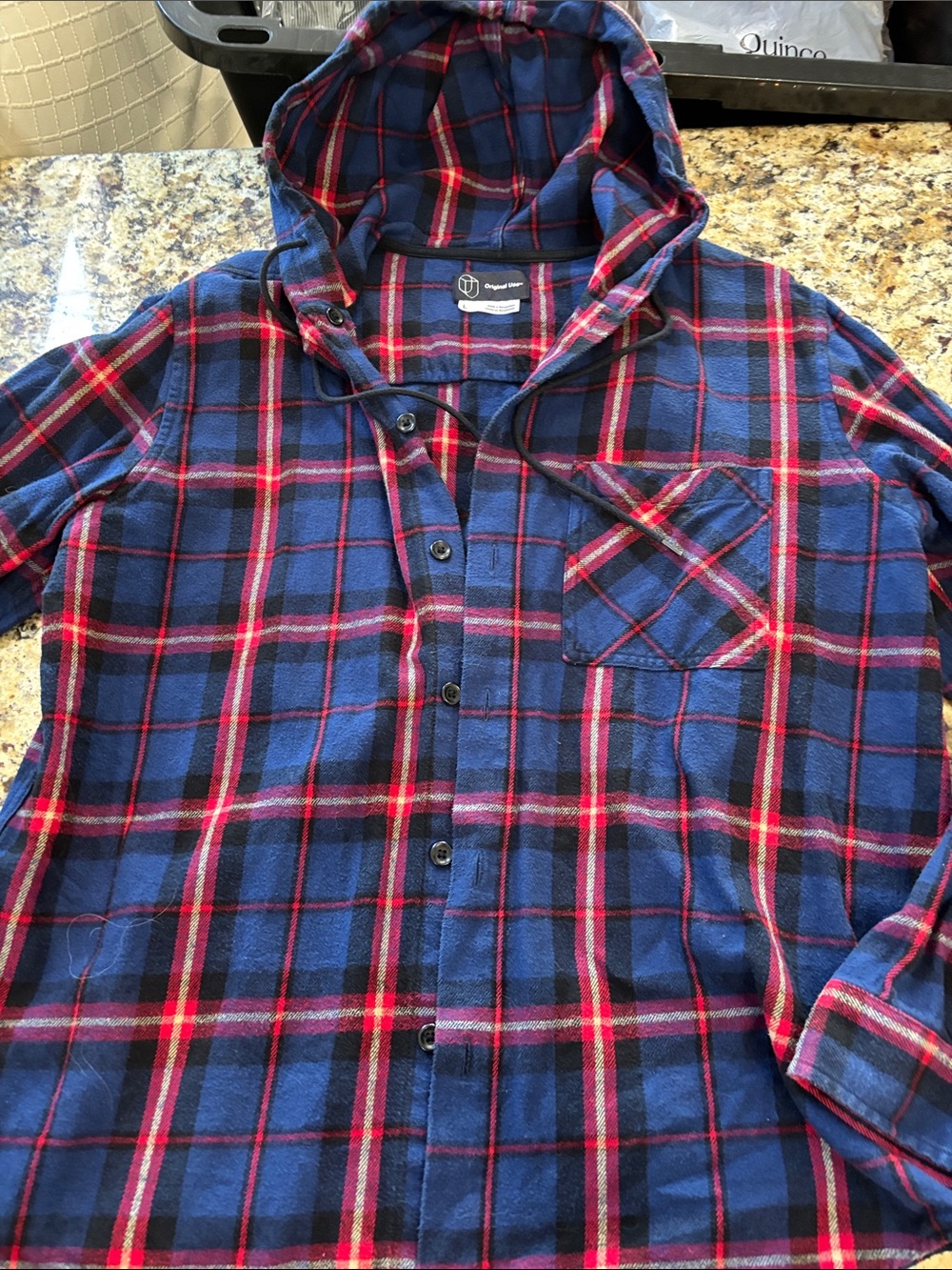 Original Use Blue & Red Plaid Hooded Flannel Shirt